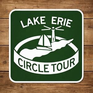 Lake Erie Circle Tour Road Sign Travel Michigan Ohio New York Pennsylvania